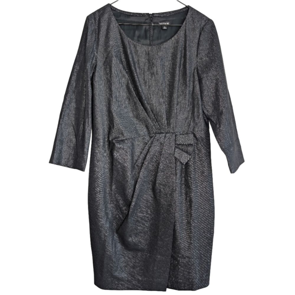 Naersiling Women's 13 Grey Metalic Scoop Neck Midi Long Sleeve Dress‎